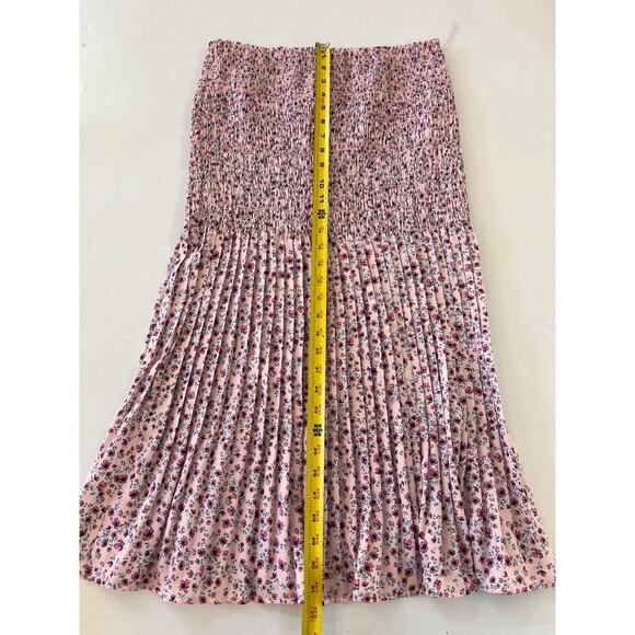 Nicholas Revolve Smocked Floral Midi Skirt Womens 6 Cottagecore Whimsy Pink READ - Picture 3 of 14